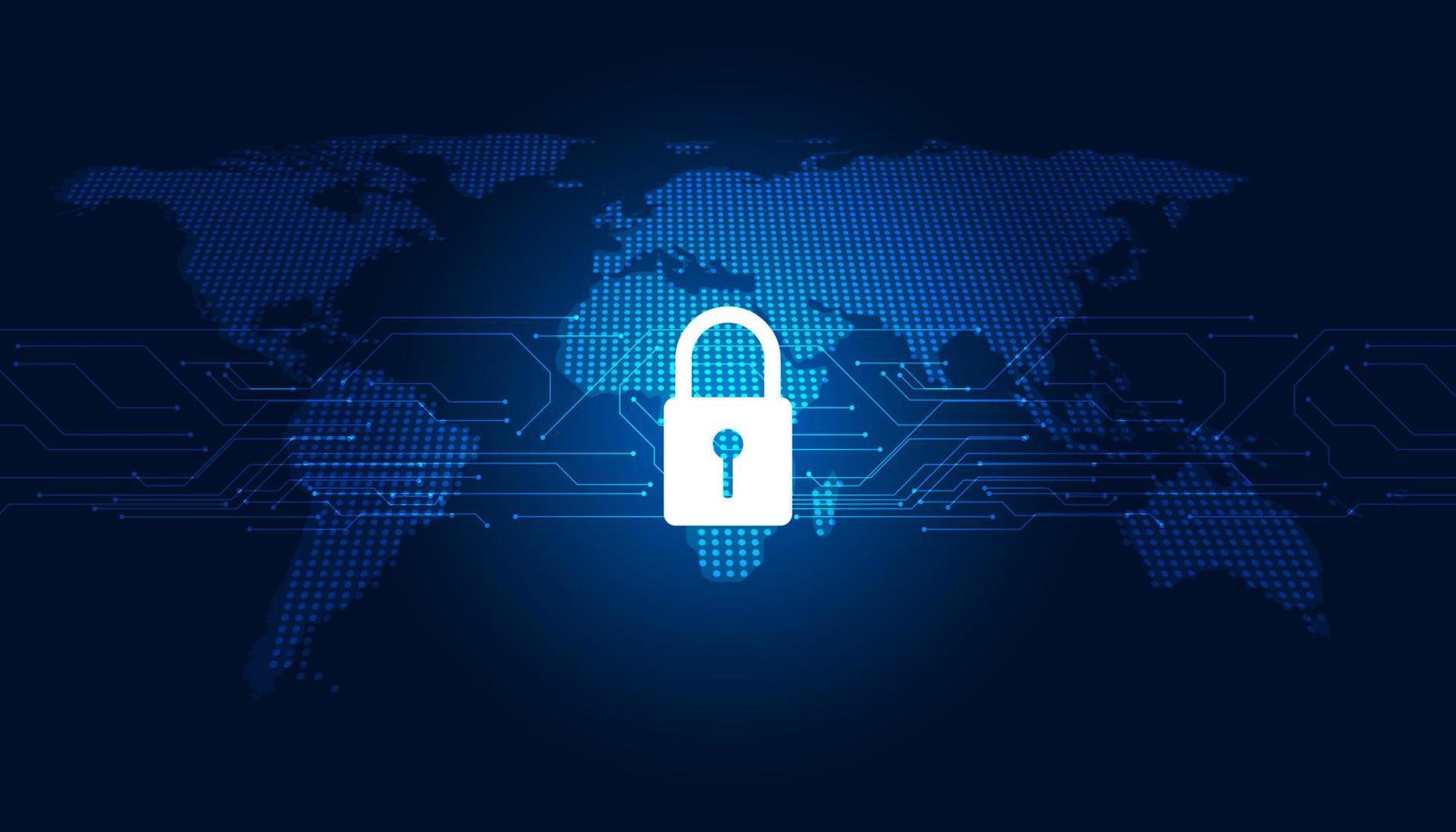 astratto sfondo digitale concetto mondo carta geografica lucchetto sicurezza informatica anti virus il malware spiare protezione informatica furto sicurezza su un' blu nero sfondo vettore