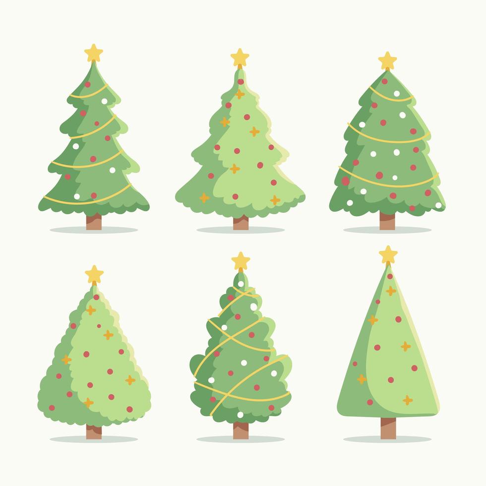 set di icone piatto albero di Natale vettore