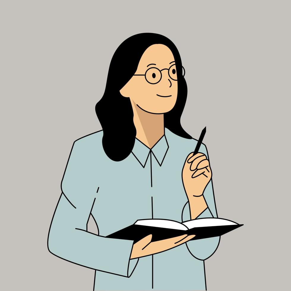 femmina insegnante indossare bicchieri piatto illustrazione vettore