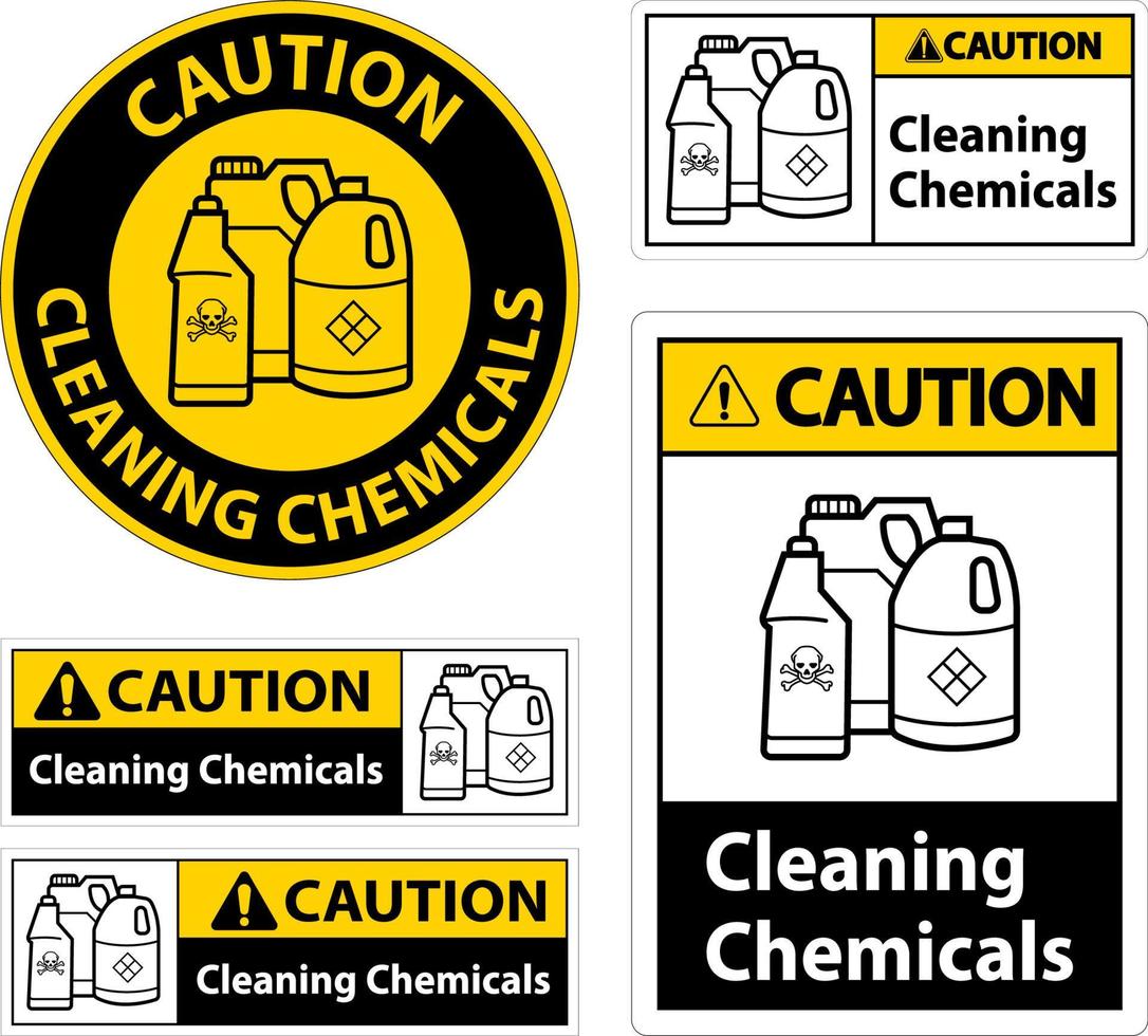 attenzione cartello pulizia sostanze chimiche cartello su bianca sfondo vettore