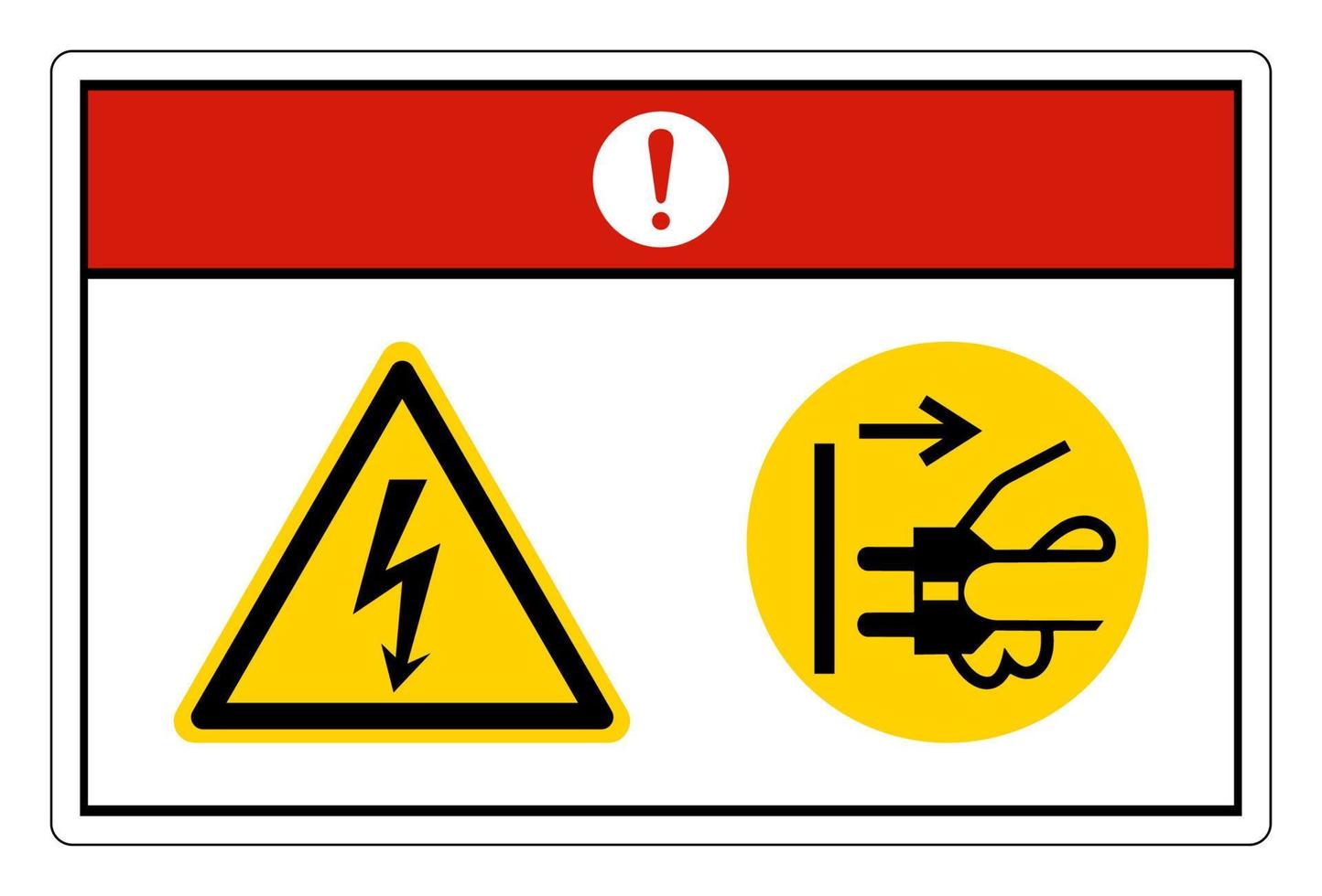 Pericolo pericoloso voltaggio disconnect alimentazione spina a partire dal elettrico presa simbolo cartello su bianca sfondo vettore