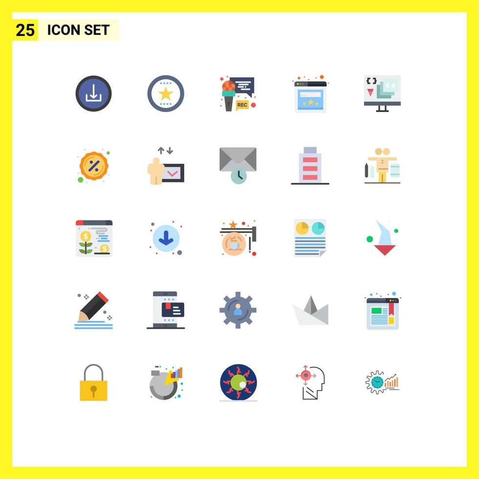 universale icona simboli gruppo di 25 moderno piatto colori di codifica sito web stella valutazione programma modificabile vettore design elementi