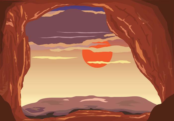 vista del tramonto dal vettore di grotta