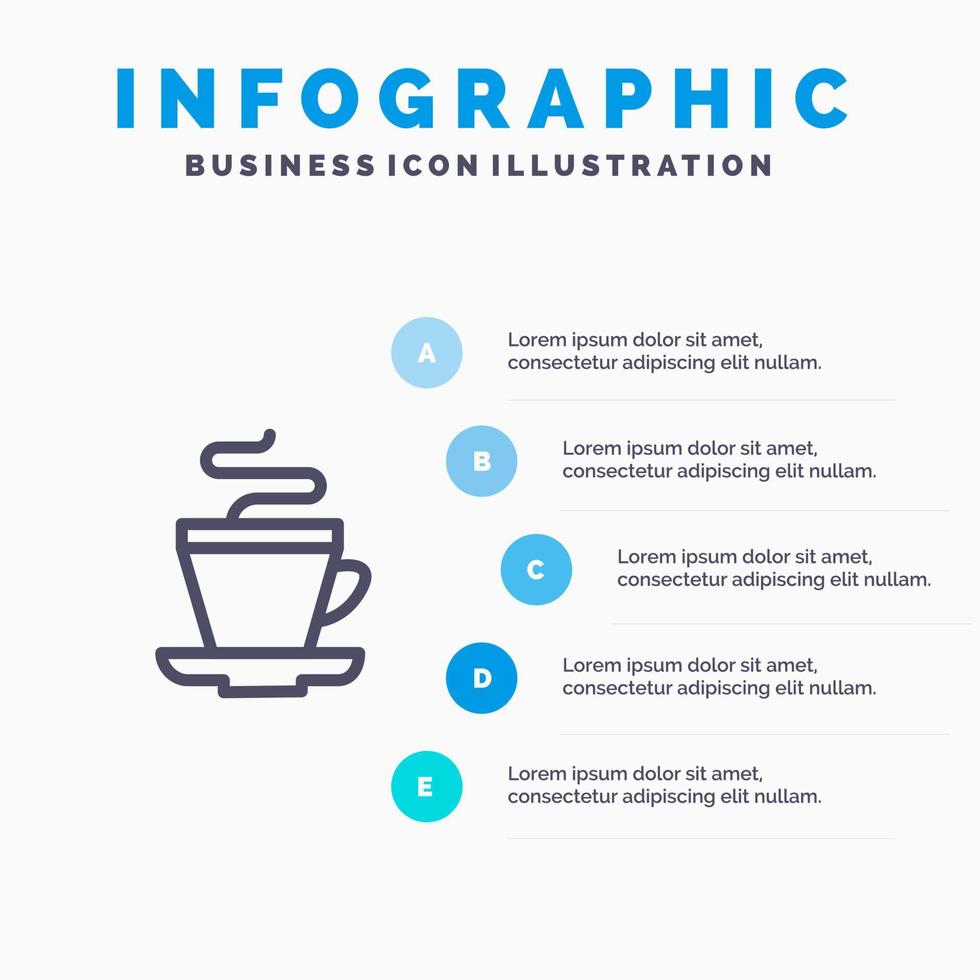 tè tazza caffè indiano linea icona con 5 passaggi presentazione infografica sfondo vettore