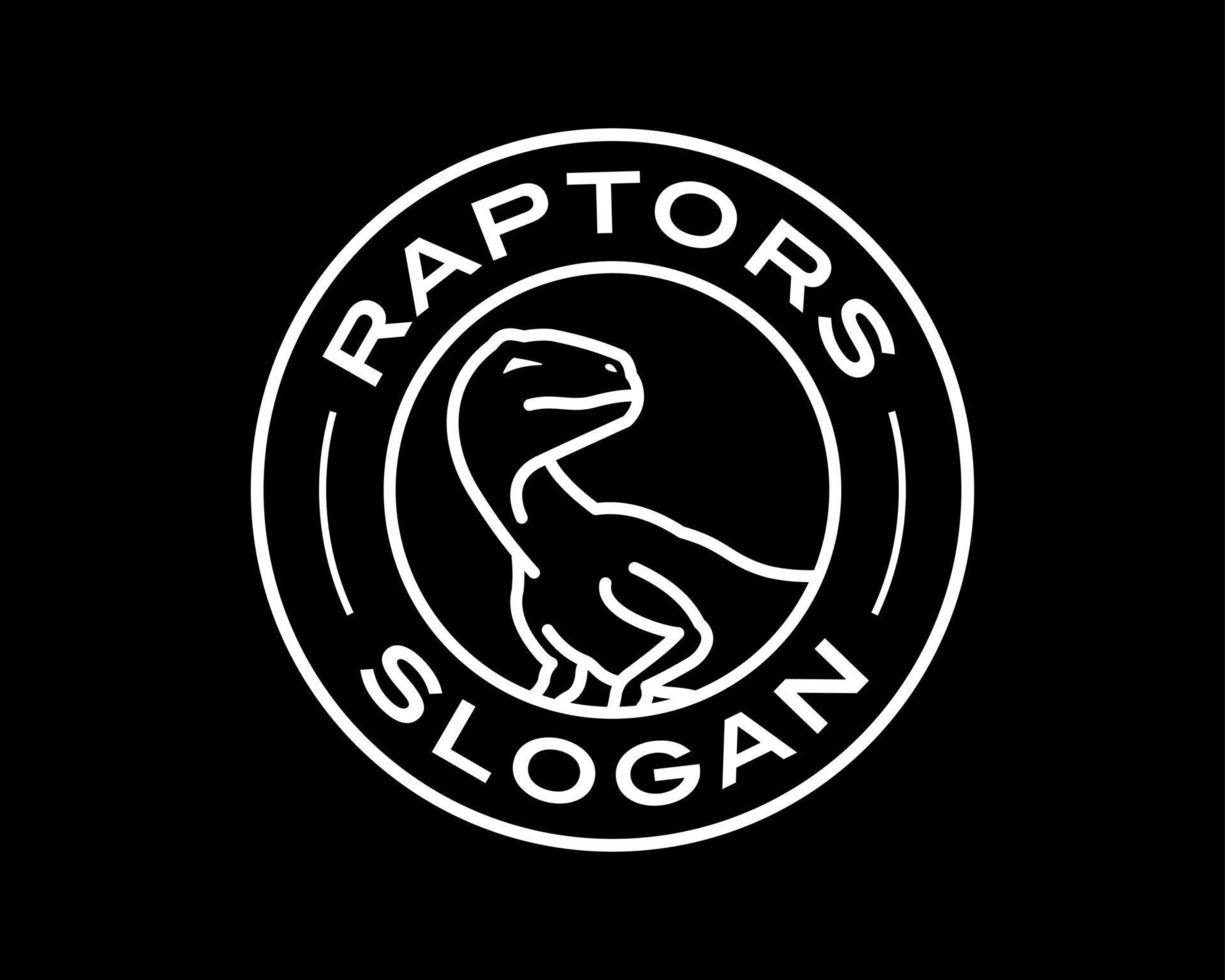 raptor dinosauro velociraptor tirannosauro linea arte etichetta francobollo distintivo insegne vettore logo design