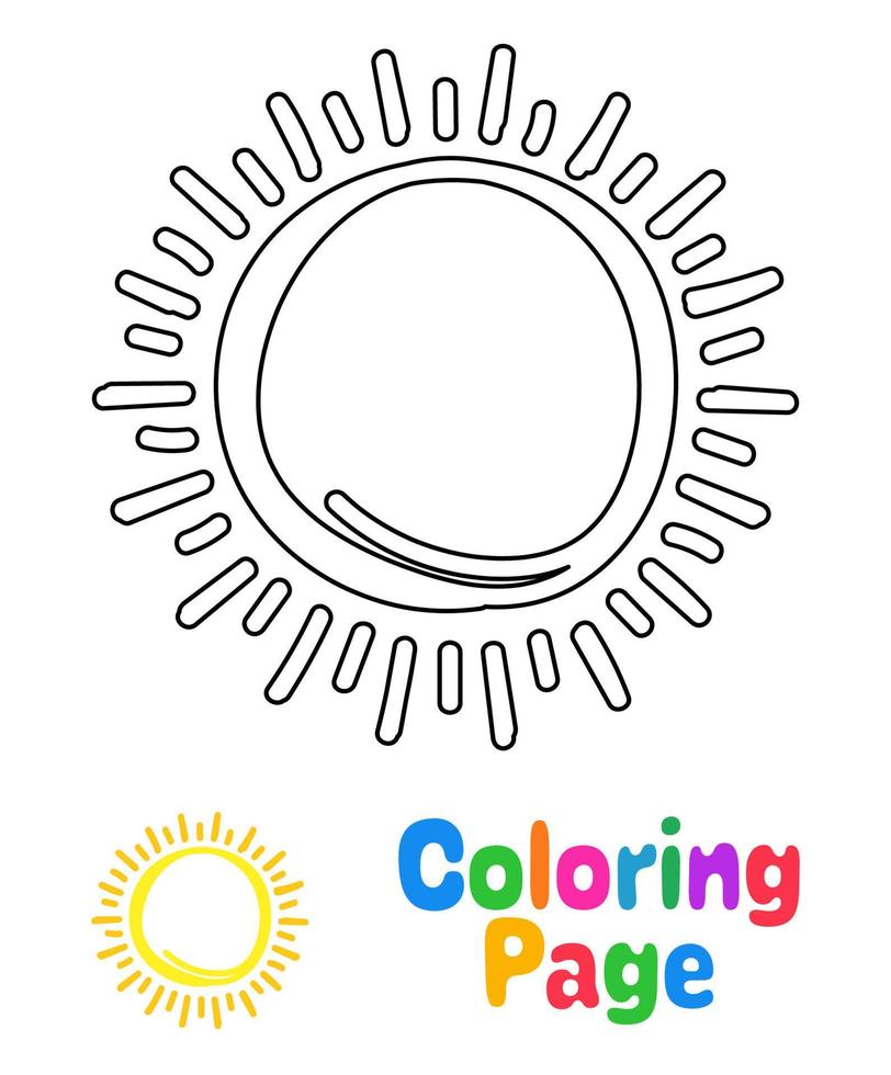 pagina da colorare con sole per bambini vettore