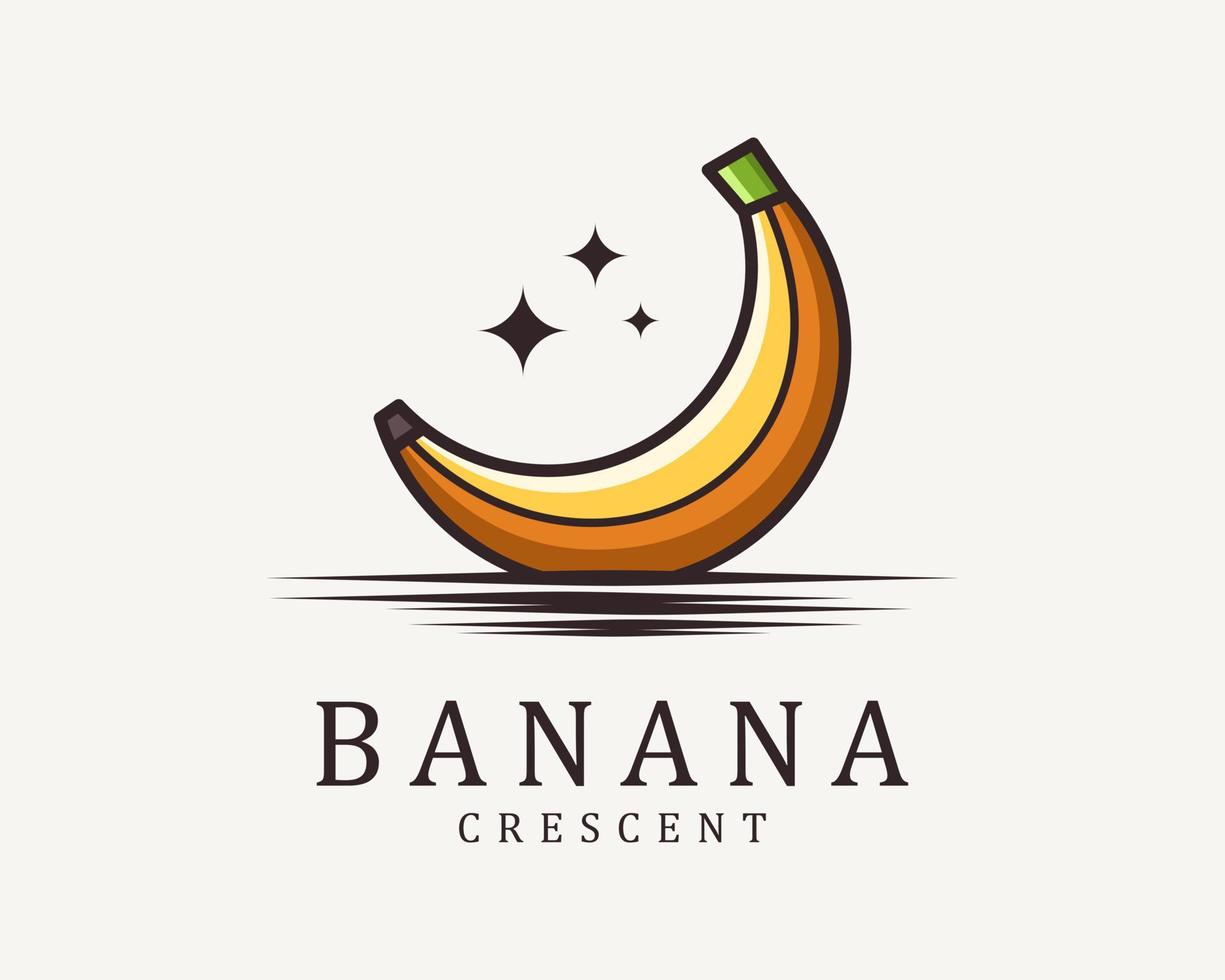 Banana frutta cibo salutare giallo succoso mezzaluna Luna chiaro di luna stella lago cartone animato vettore logo design