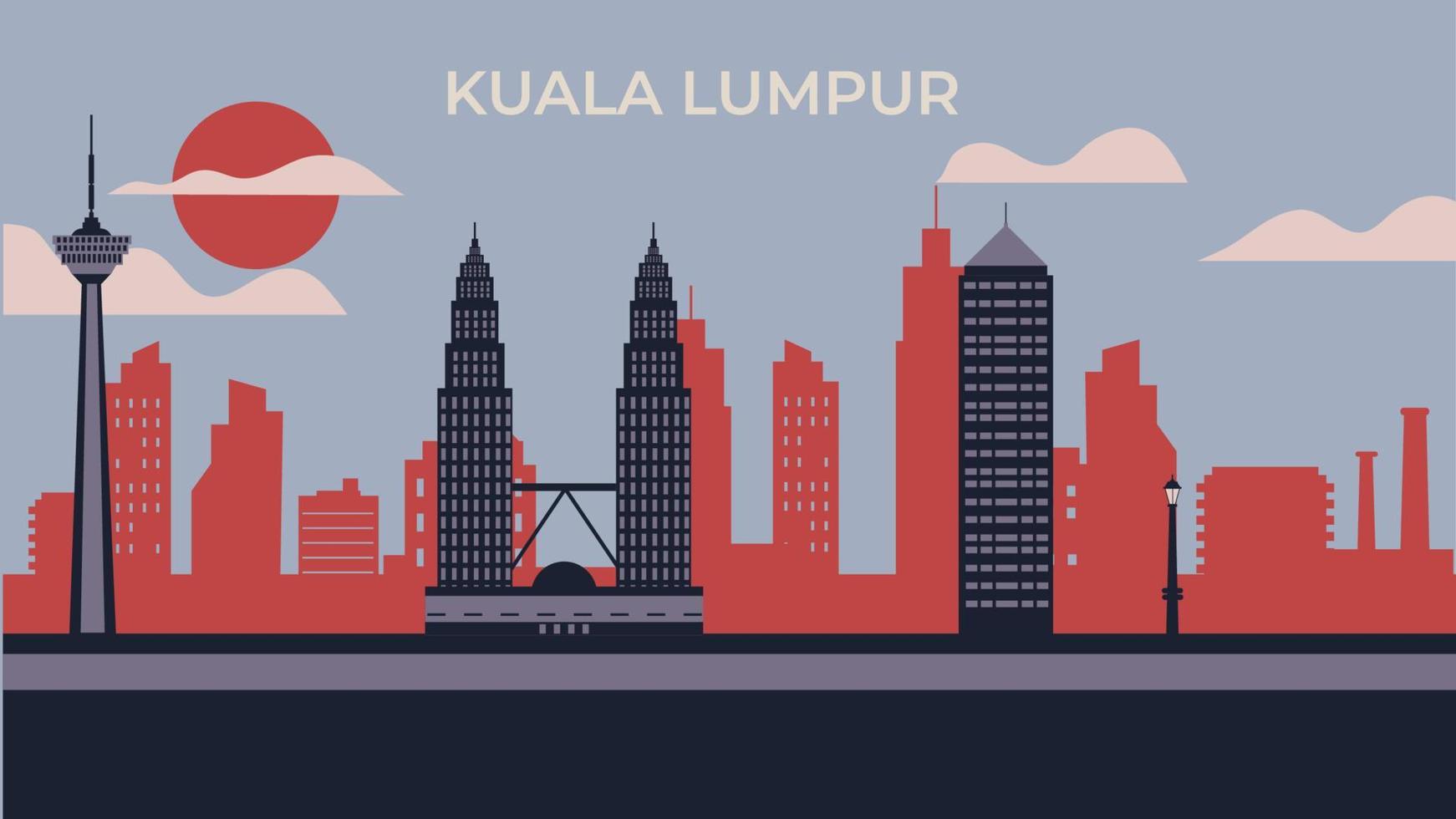 Kuala Lumpur piatto illustrazione per carta vettore