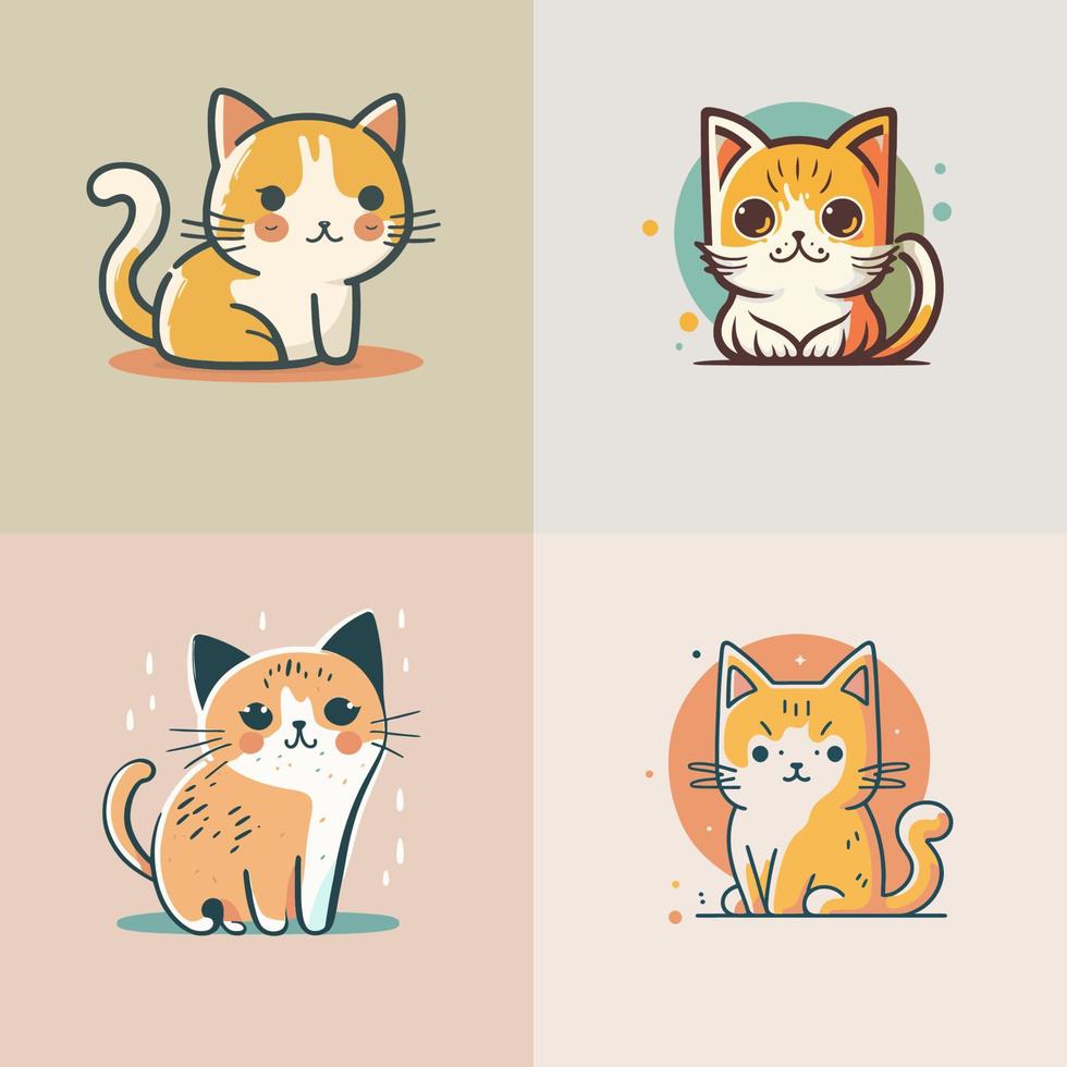 carino gatto testa cartone animato logo collezione logo impostato vettore portafortuna illustrazione