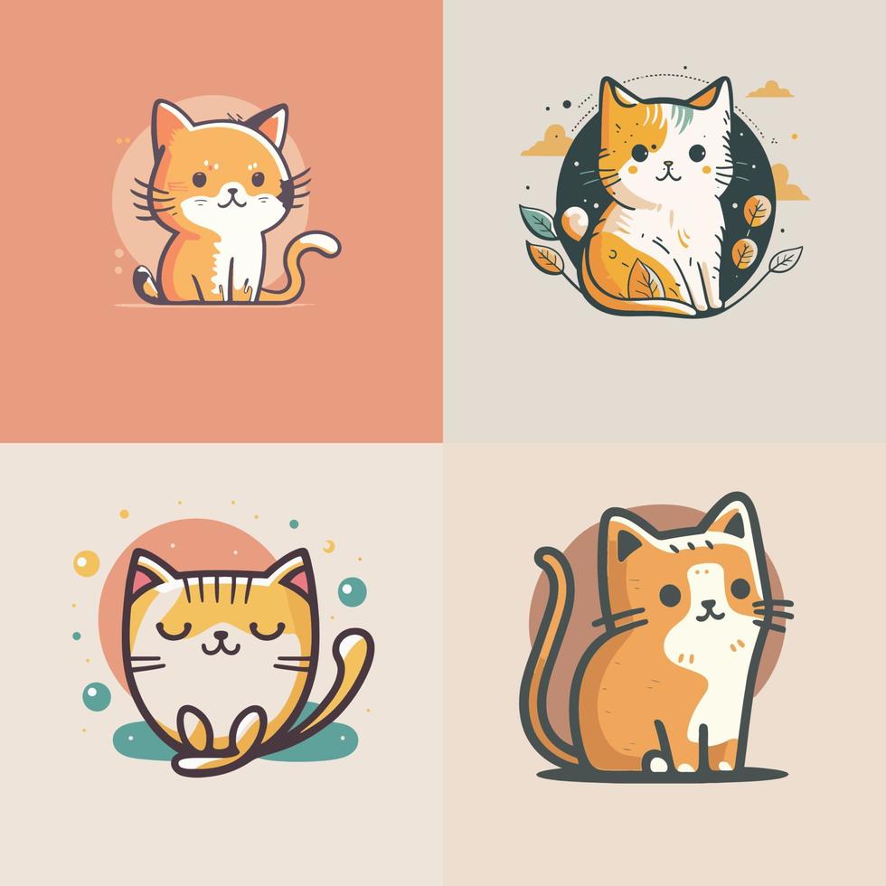 carino gatto testa cartone animato logo collezione logo impostato vettore portafortuna illustrazione