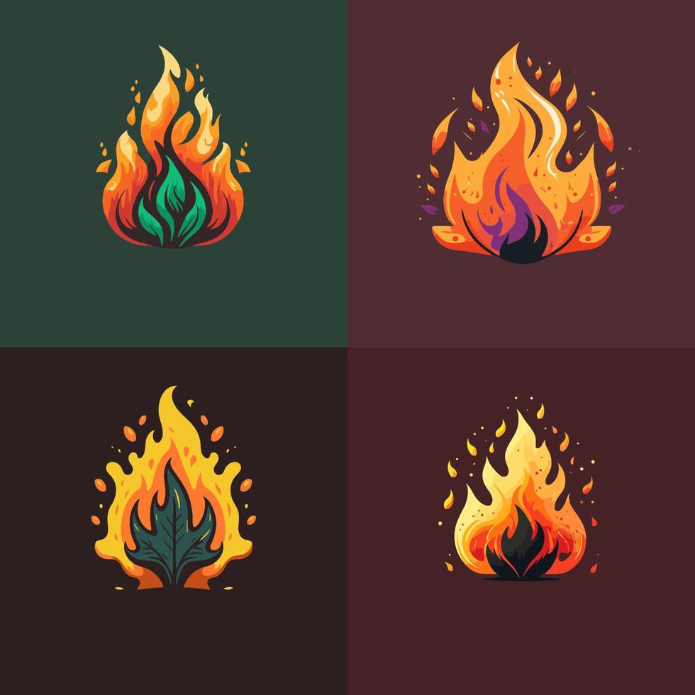 caldo fuoco fiamma logo icona collezione impostato nel vettore illustrazione