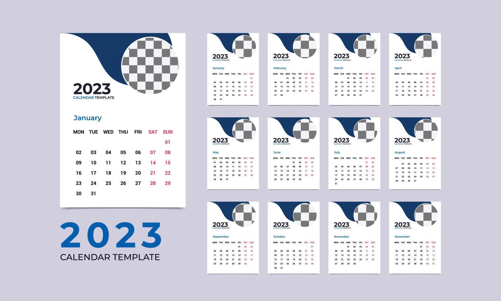 mensile parete calendario modello per 2023 anno. settimana inizia a partire dal domenica. 12 mesi modelli. 2023 minimo parete calendario progettista design per stampa modello. vettore illustrazione.