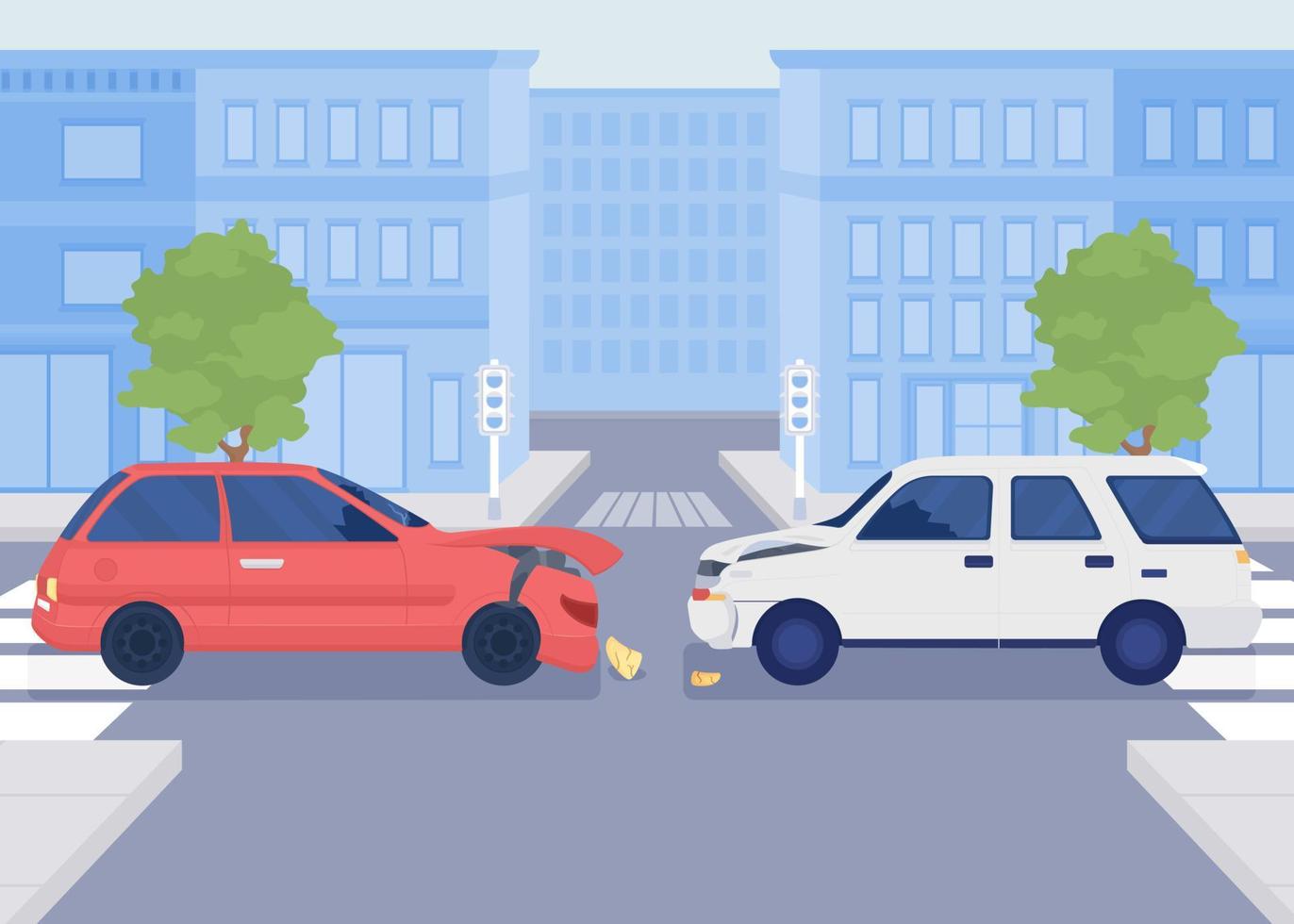 traffico collisione piatto colore vettore illustrazione