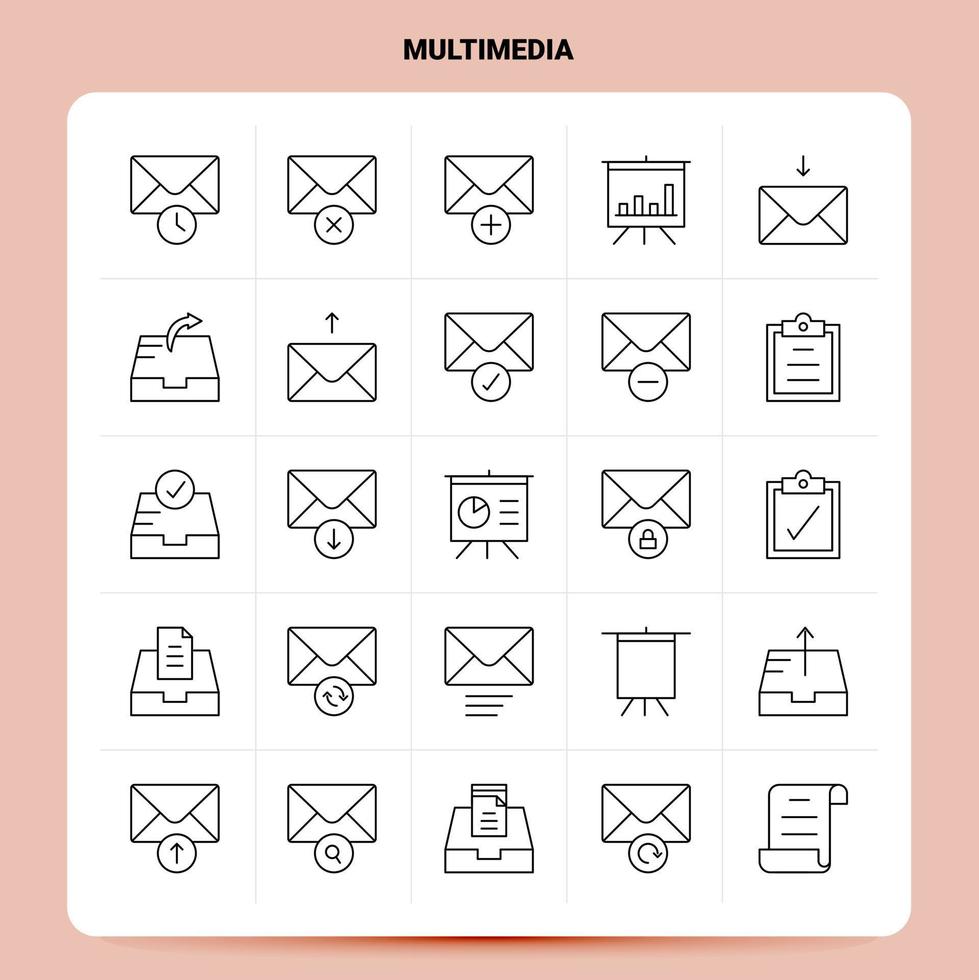 schema 25 multimedia icona impostato vettore linea stile design nero icone impostato lineare pittogramma imballare ragnatela e mobile attività commerciale idee design vettore illustrazione