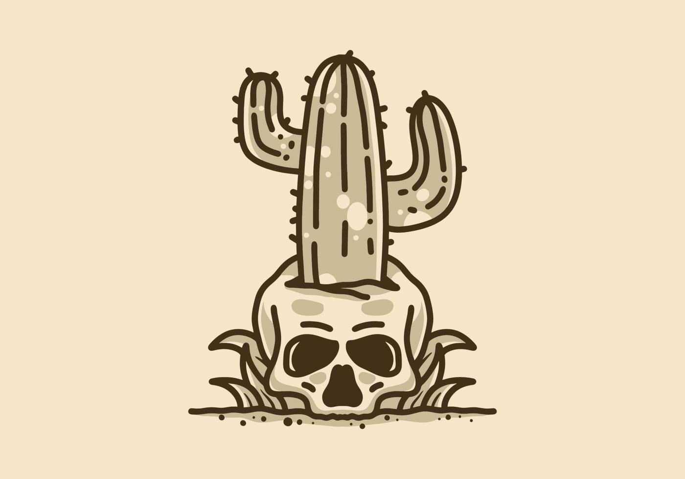 Vintage ▾ illustrazione di cactus su cranio vettore
