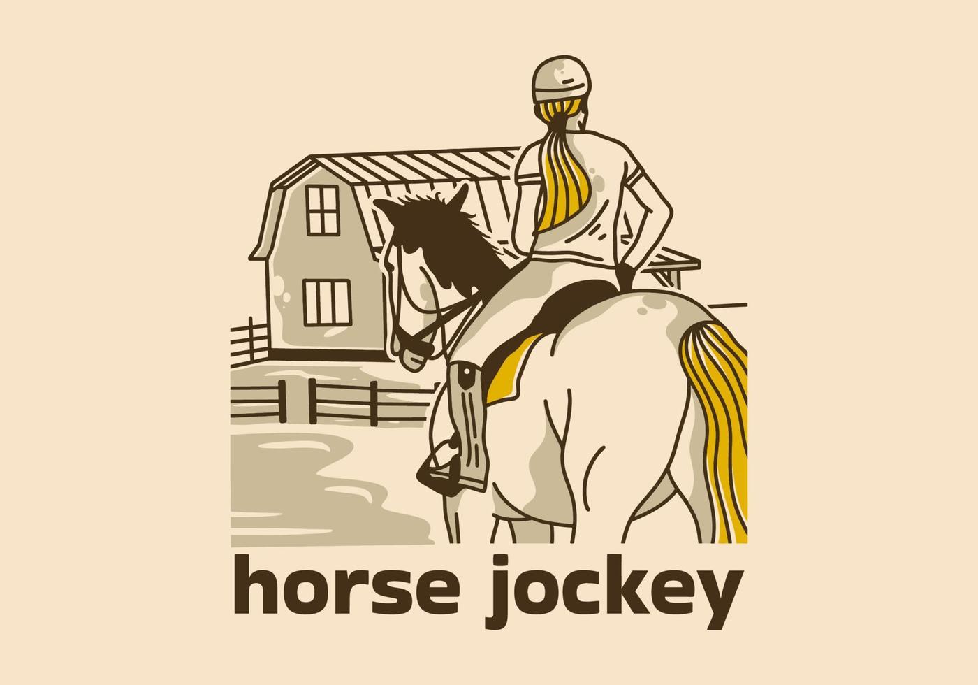 Vintage ▾ arte illustrazione di donna è equitazione un' cavallo vettore