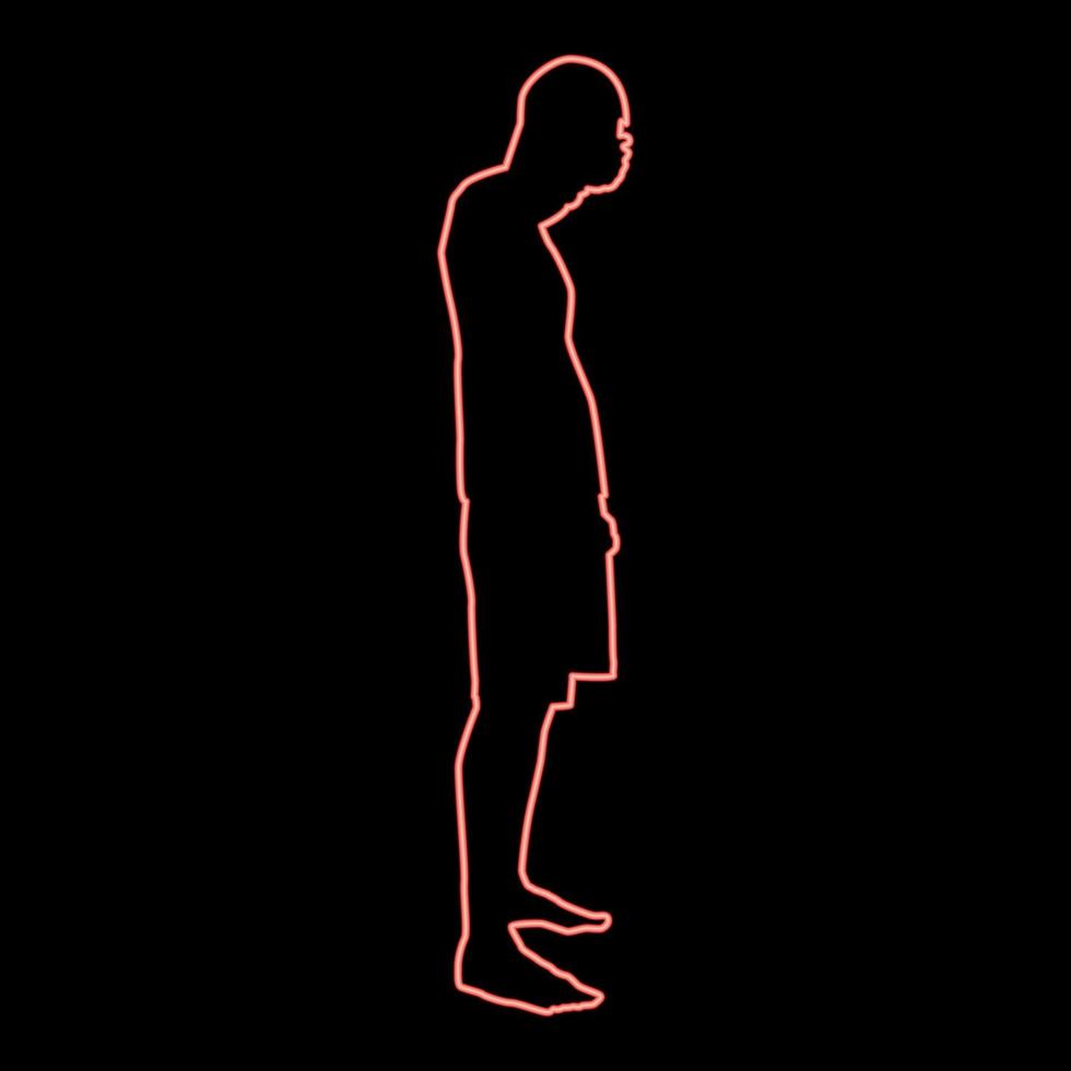 neon uomo chiusura il suo occhi il suo mani silhouette lato Visualizza icona rosso colore vettore illustrazione Immagine piatto stile