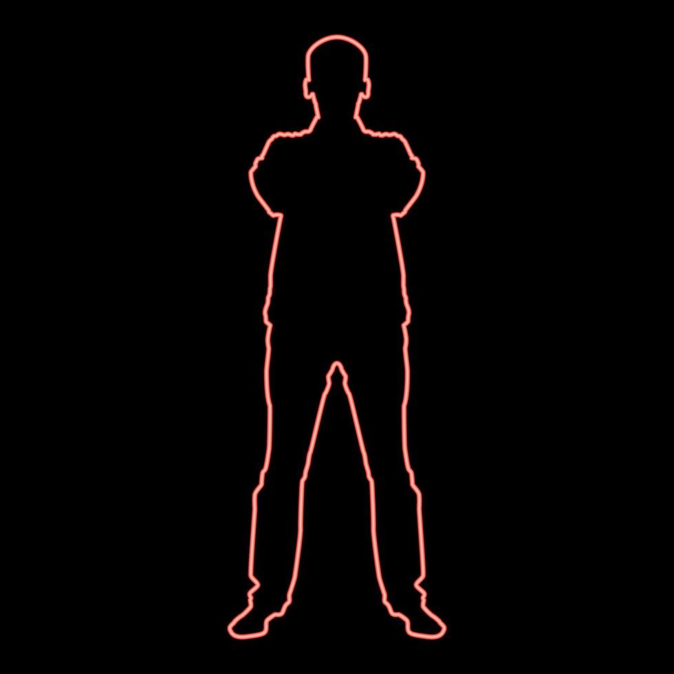 neon fiducioso uomo attraversato il suo braccia attività commerciale uomo silhouette concetto davanti Visualizza icona rosso colore vettore illustrazione Immagine piatto stile