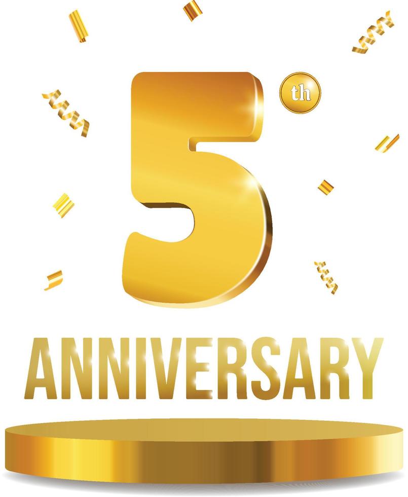 contento anniversario celebrazione 3d numeri d'oro composizione 5 anni vettore