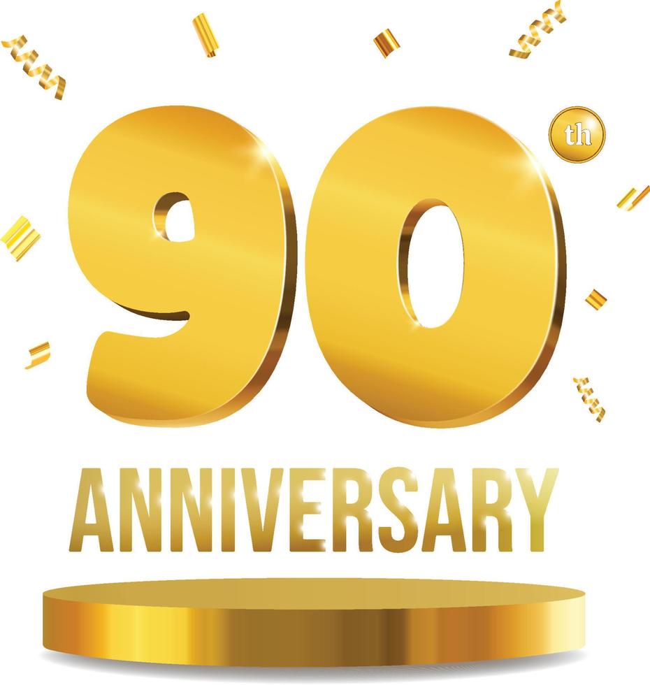 contento anniversario celebrazione 3d numeri d'oro composizione 90 anni vettore