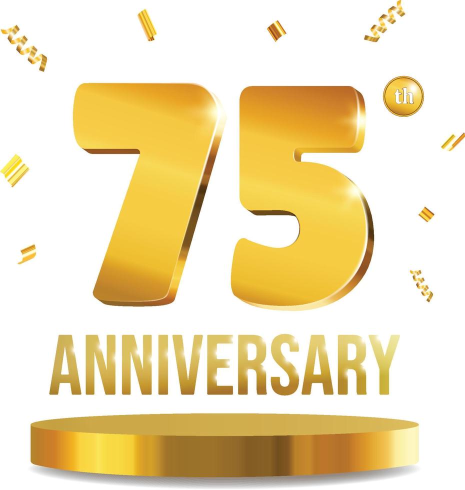 contento anniversario celebrazione 3d numeri d'oro composizione 75 anni vettore