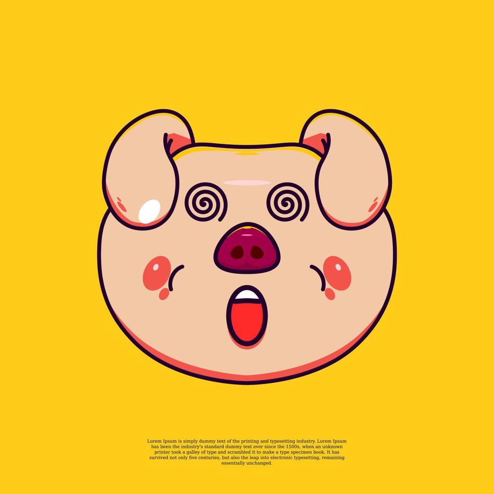 carino vertiginoso maiale testa emoji illustrazione emoticon. piatto design cartone animato vettore