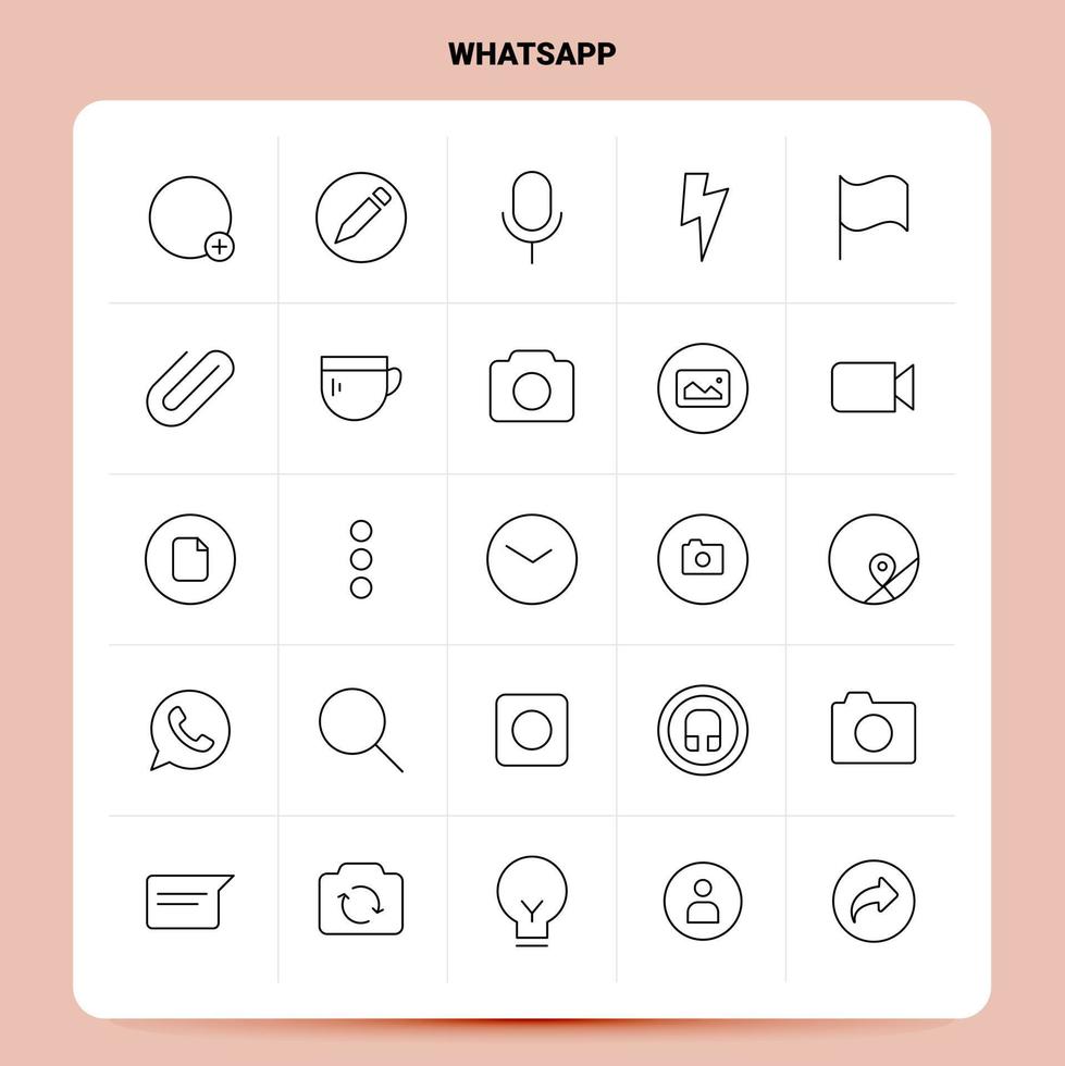 schema 25 WhatsApp icona impostato vettore linea stile design nero icone impostato lineare pittogramma imballare ragnatela e mobile attività commerciale idee design vettore illustrazione