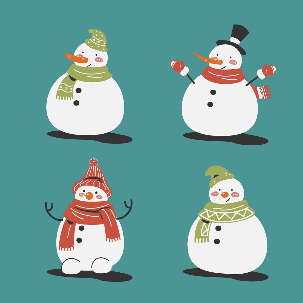 impostato di carino pupazzo di neve cartone animato personaggio isolato su blu sfondo piatto vettore illustrazione carino cartone animato elemento per Natale decorazione. vacanza concetto. allegro Natale e contento nuovo anno.