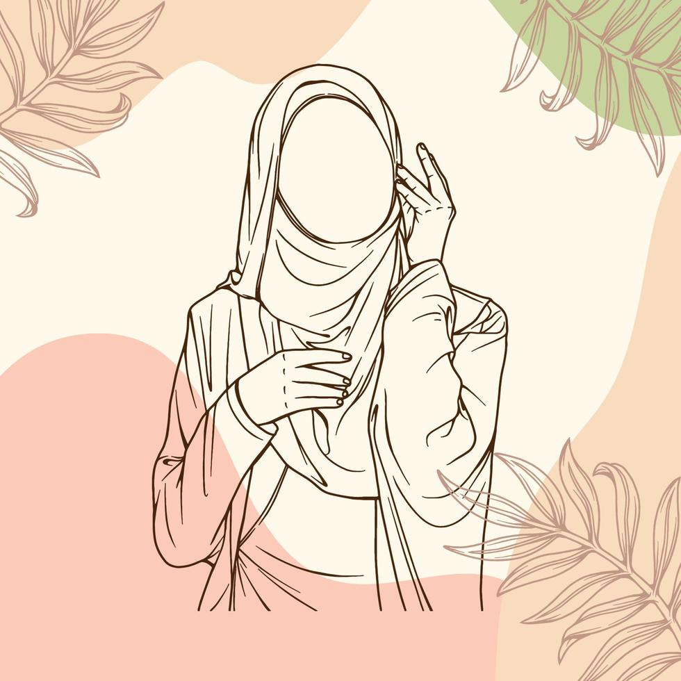 elegante e di moda musulmano donna nel hijab moda vettore illustrazione linea arte isolato per boutique moda