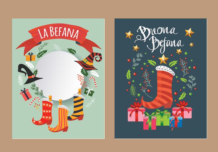 Carte della Befana - vettori italiani della tradizione di Natale