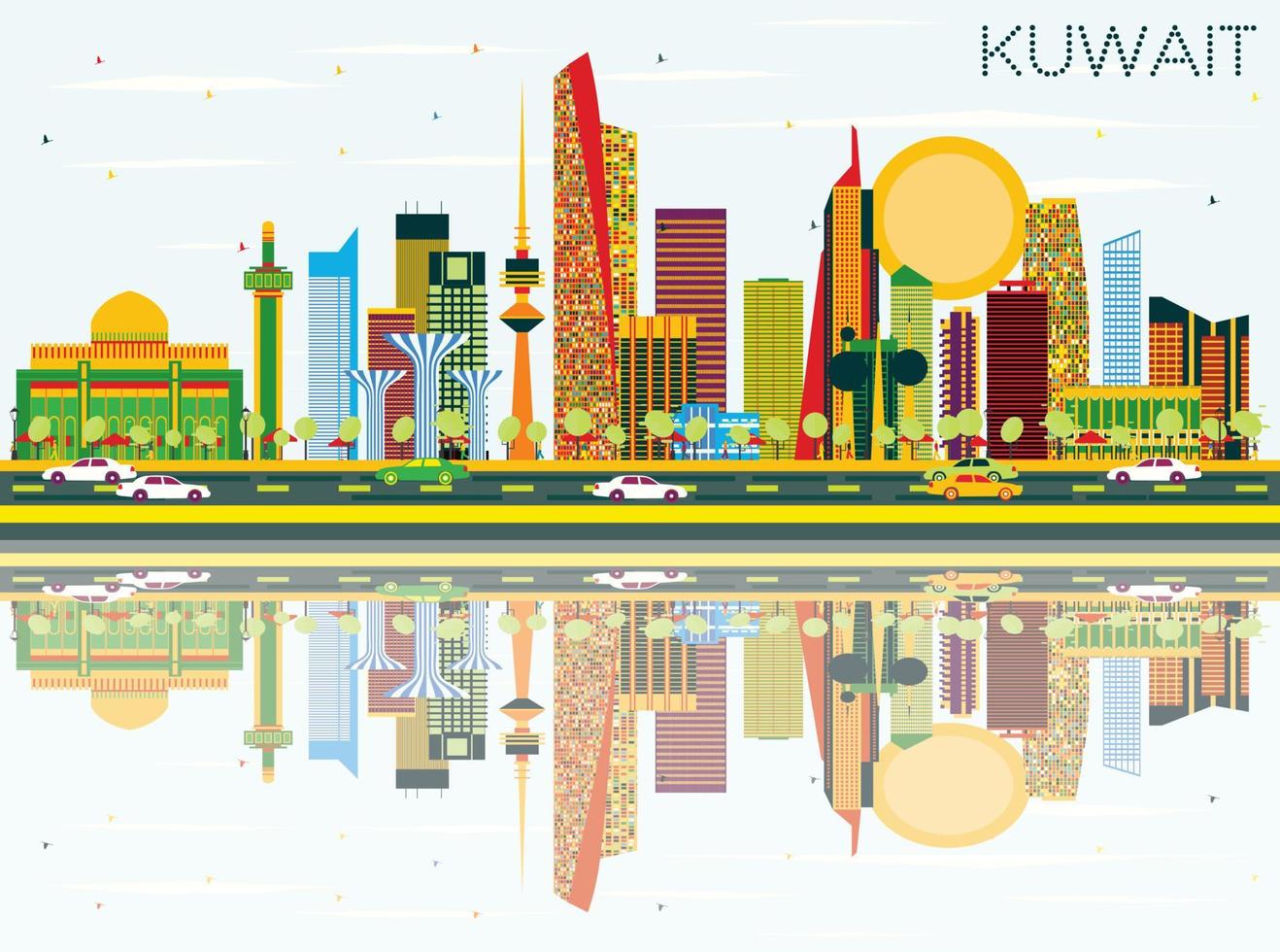 Kuwait orizzonte con colore edifici, blu cielo e riflessi. vettore