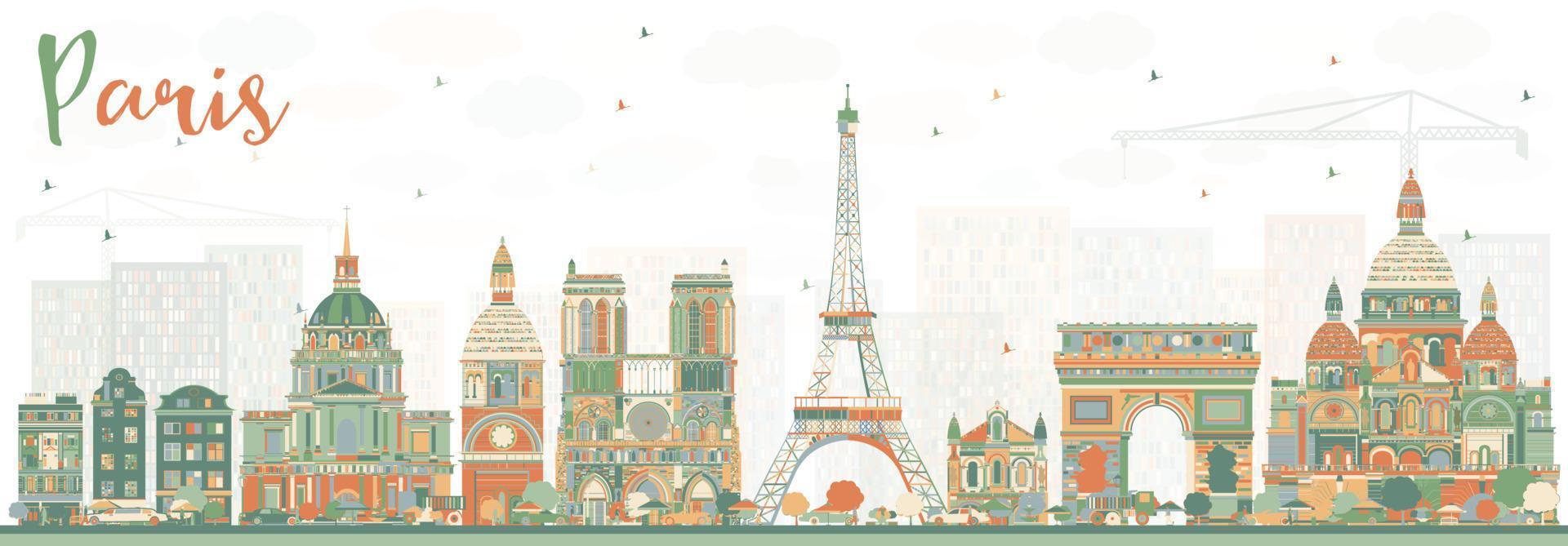Parigi orizzonte con colore punti di riferimento. vettore