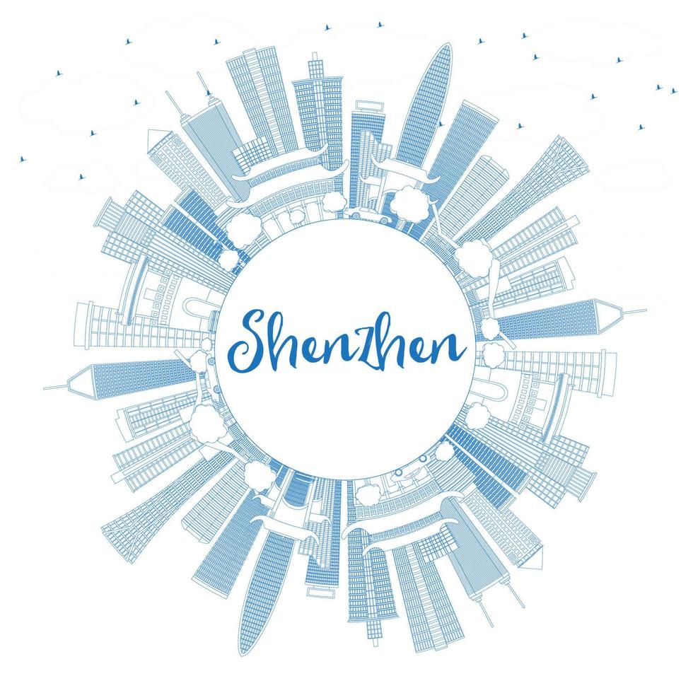 schema Shenzhen orizzonte con blu edifici e copia spazio. vettore