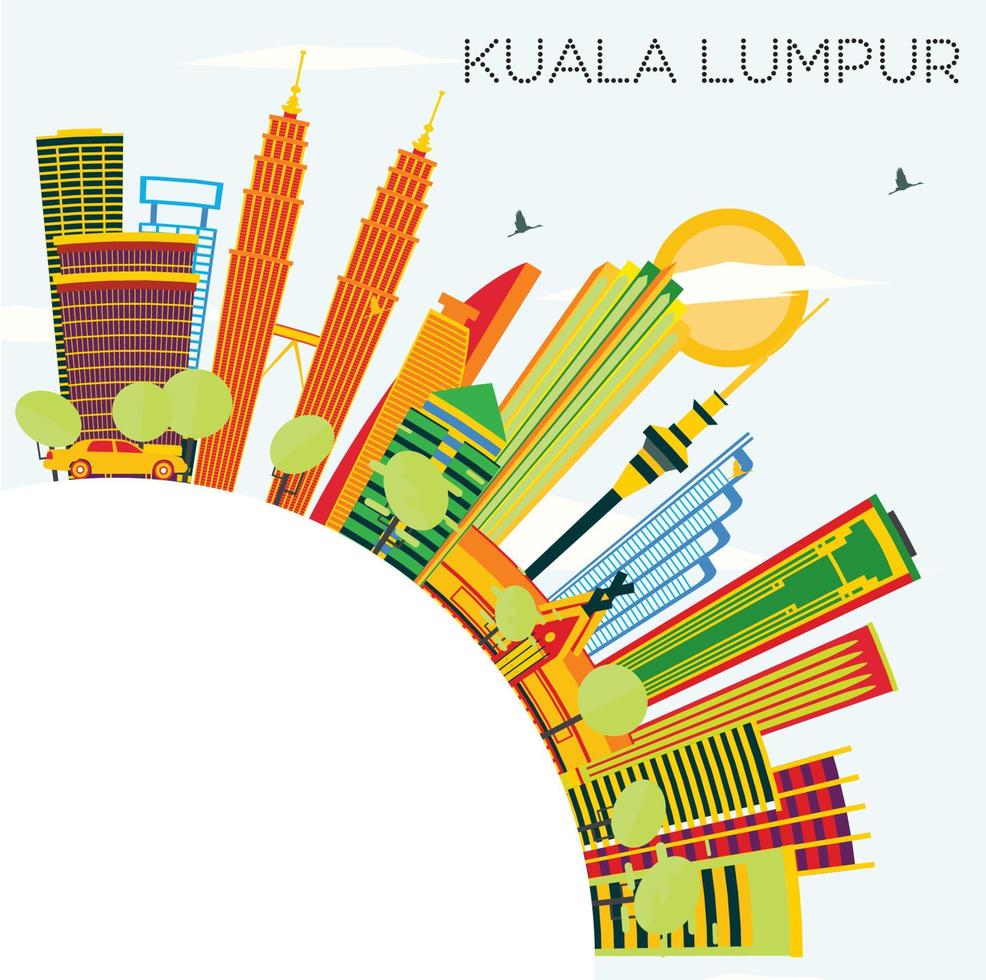 Kuala Lumpur orizzonte con colore edifici, blu cielo e copia spazio. vettore
