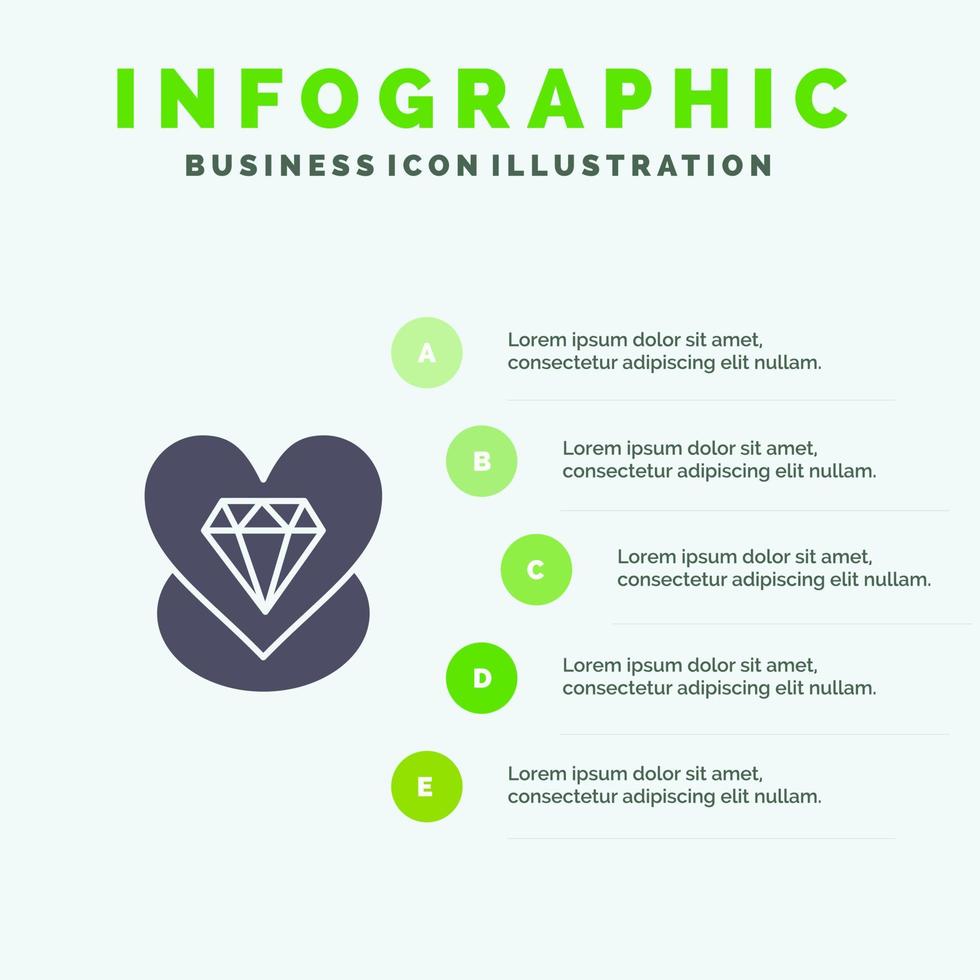 diamante amore cuore nozze solido icona infografica 5 passaggi presentazione sfondo vettore