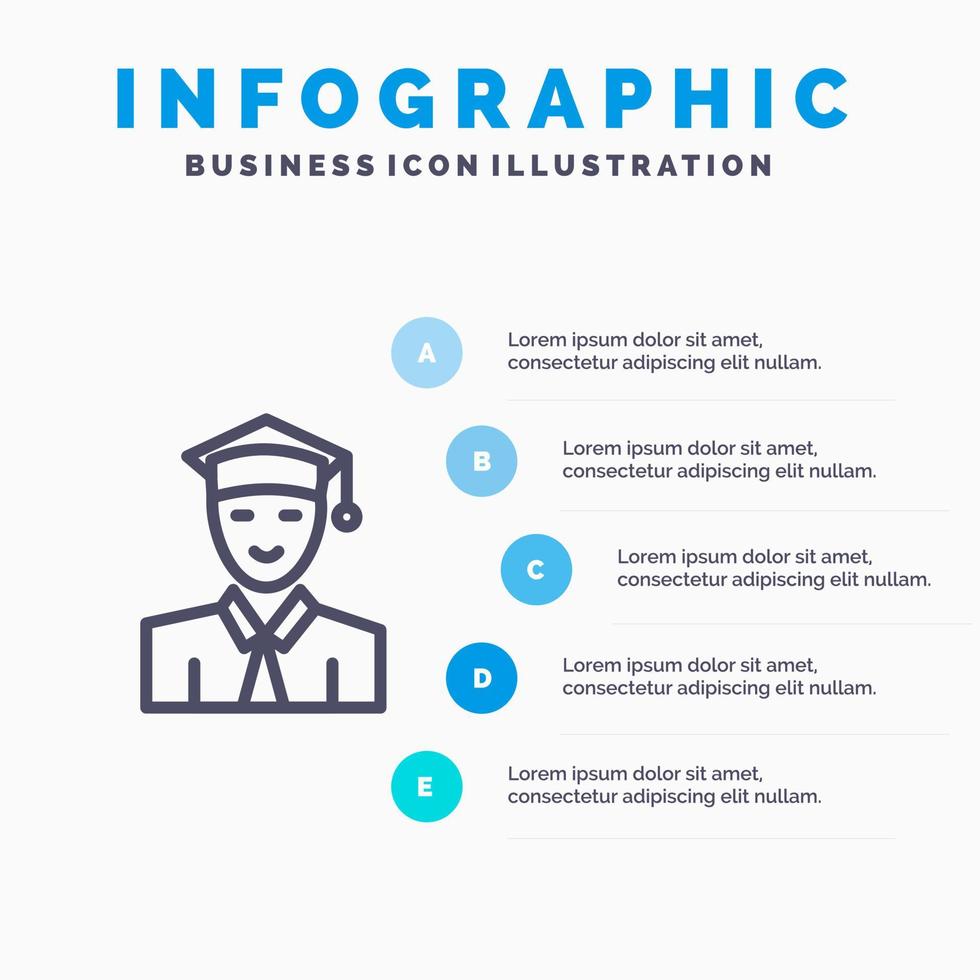 alunno formazione scolastica diplomato apprendimento blu infografica modello 5 passaggi vettore linea icona modello