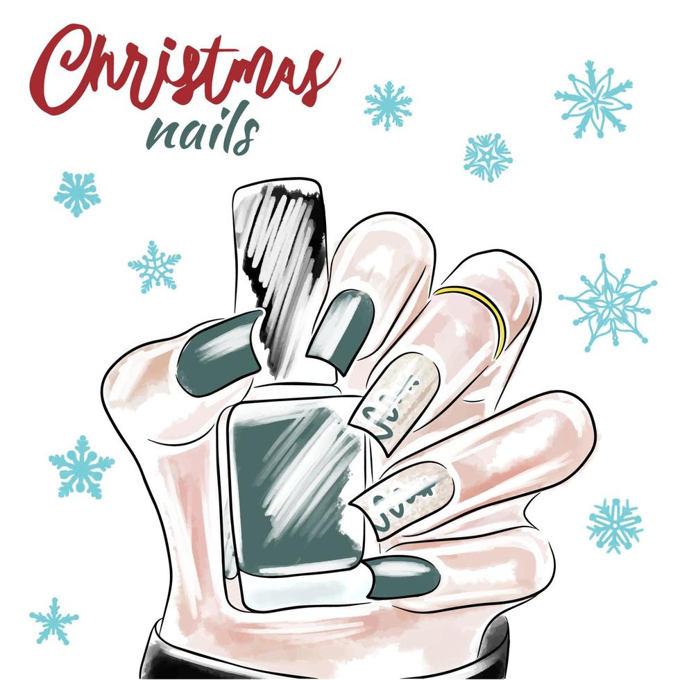 festivo Chiodi nel verde, mano disegnato, manicure vettore