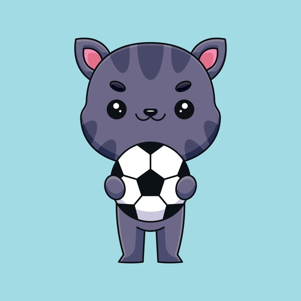 carino gatto Tenere calcio palla cartone animato portafortuna scarabocchio arte mano disegnato concetto vettore kawaii icona illustrazione