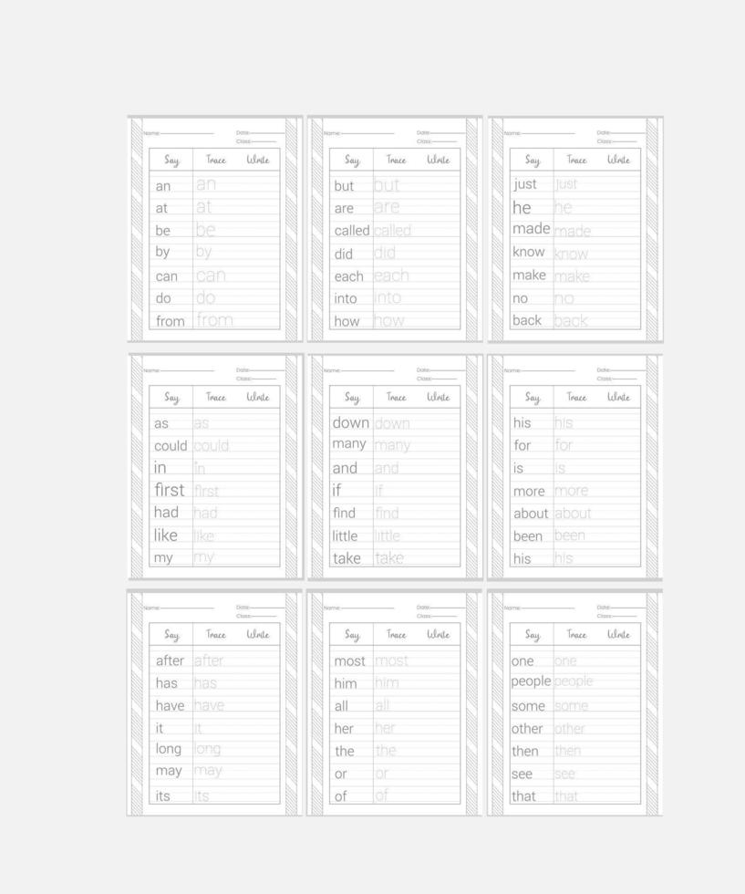 vista parole tracciato fogli di lavoro vettore