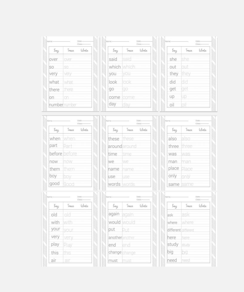 vista parole tracciato fogli di lavoro vettore