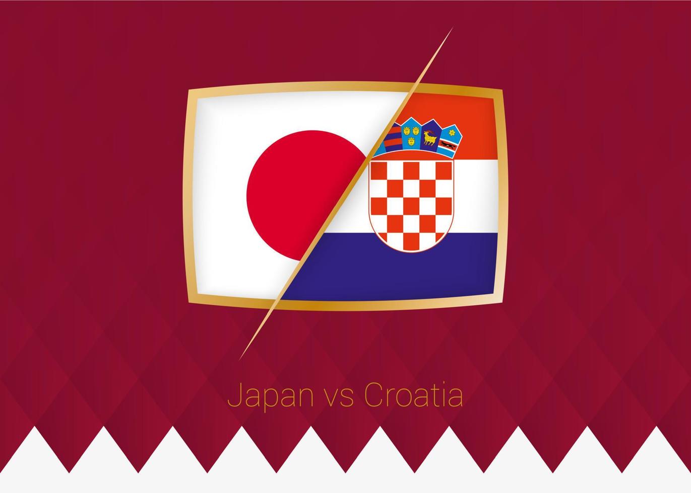 Giappone vs Croazia, il giro di 16 icona di calcio concorrenza su Borgogna sfondo. vettore