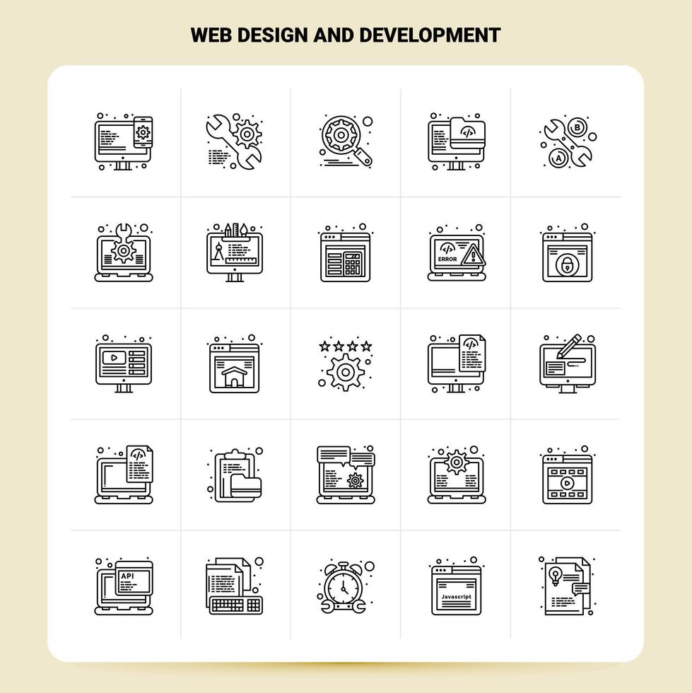 schema 25 ragnatela design e sviluppo icona impostato vettore linea stile design nero icone impostato lineare pittogramma imballare ragnatela e mobile attività commerciale idee design vettore illustrazione