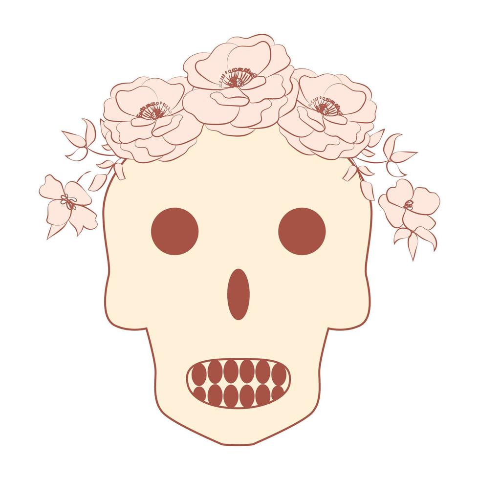 Vintage ▾ carta con cranio e fiori su beige sfondo. giorno di il Morte. colorato vettore