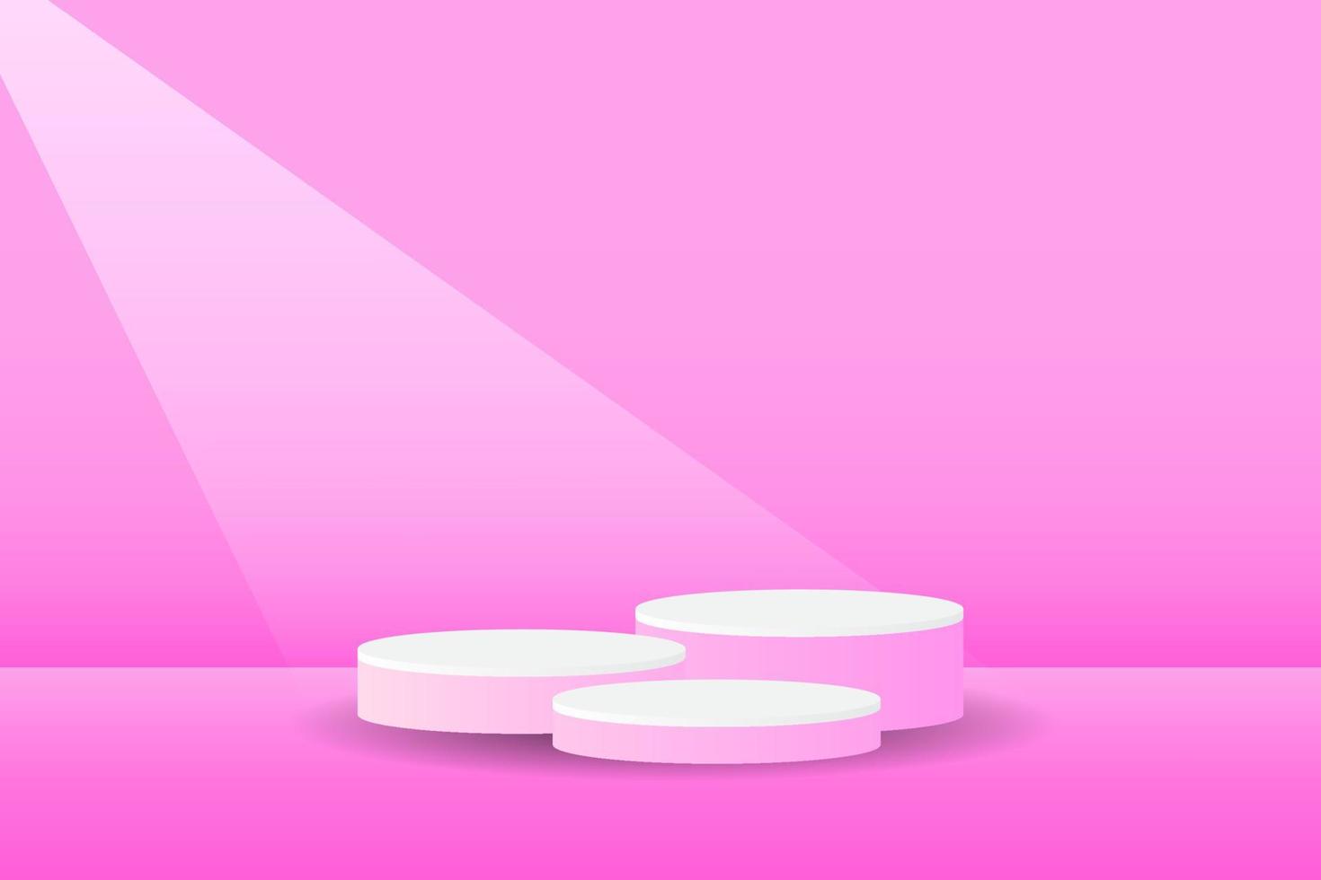 astratto rosa 3d camera con impostato di realistico rosa, bianca cilindro piedistallo podio. minimo scena per Prodotto Schermo presentazione. geometrico le forme design. il giro palcoscenico per vetrina. vettore eps10.