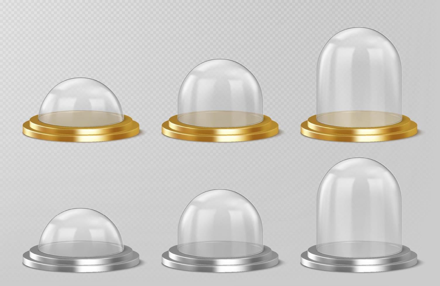 realistico bicchiere cupole su argento e d'oro base vettore