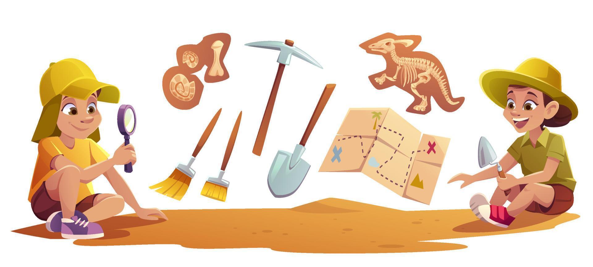 bambini giocando nel archeologi Lavorando scavi vettore