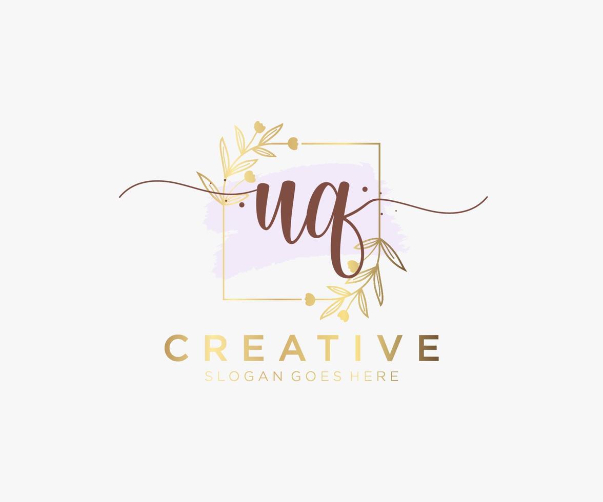iniziale uq femminile logo. utilizzabile per natura, salone, terme, cosmetico e bellezza loghi. piatto vettore logo design modello elemento.