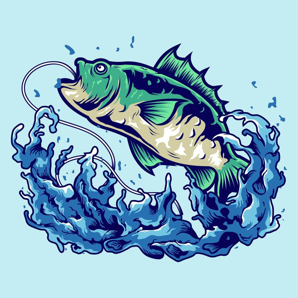 grande basso pesca illustrazione vettore