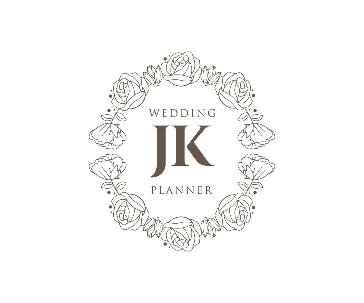 jk iniziali lettera nozze monogramma loghi collezione, mano disegnato moderno minimalista e floreale modelli per invito carte, Salva il Data, elegante identità per ristorante, boutique, bar nel vettore