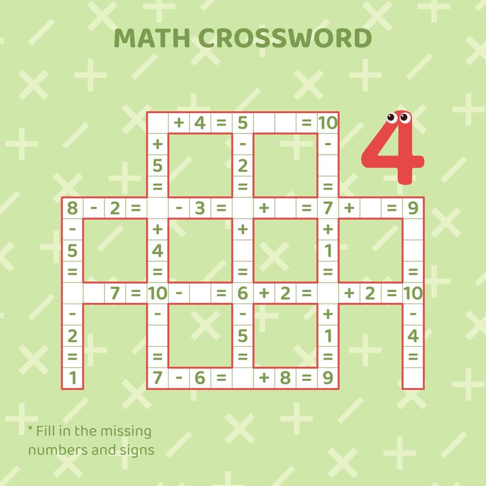 matematica cruciverba puzzle per bambini risolvere esempi. formazione scolastica materiale per bambini. matematica educativo cruciverba per prescolastico e età scuola bambini. vettore illustrazione